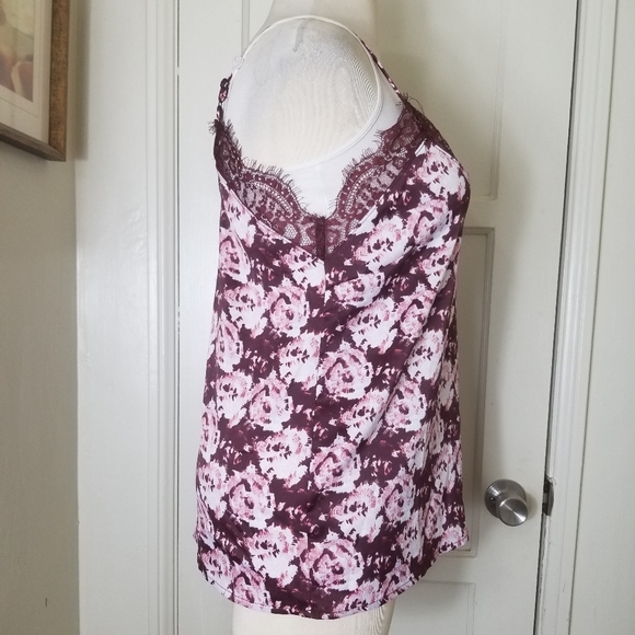 HALOGEN burgandy red pink floral lace trim adjustable straps v neck camisole top - Picture 5 of 10